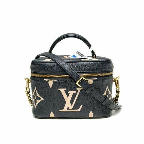 LOUIS VUITTON Vanity化妝包小號黑色牛皮金扣晶片肩背包