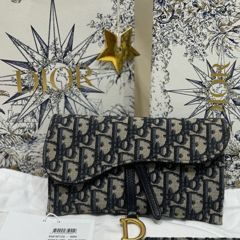 DIOR迪奧 Saddle 系列 Oblique老花滿印鏈條肩帶內帶卡包二合一