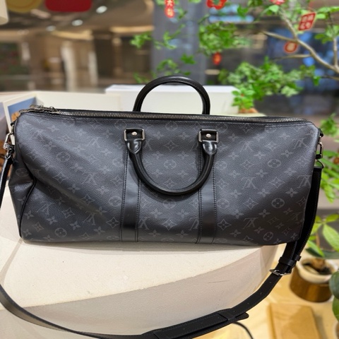 LV 路易威登 keepall 45 黑花 老花旅行包手提斜挎包 經典款 肩帶