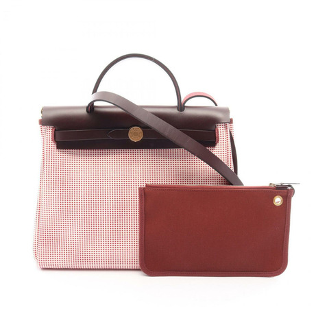 愛馬仕 Herbag Zip PM 兩用手提包，帆布和皮革拼接，Toile Cadre 帆布，Vache Hunter 獵牛皮，女士款，紅色、白色、波爾多紅、Rouge Sellier 色。