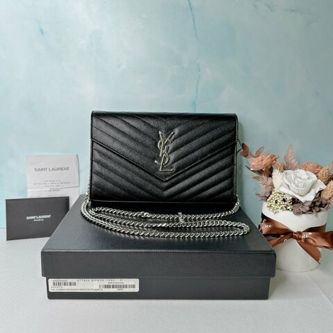 YSL 黑銀荔枝皮鏈帶WOC