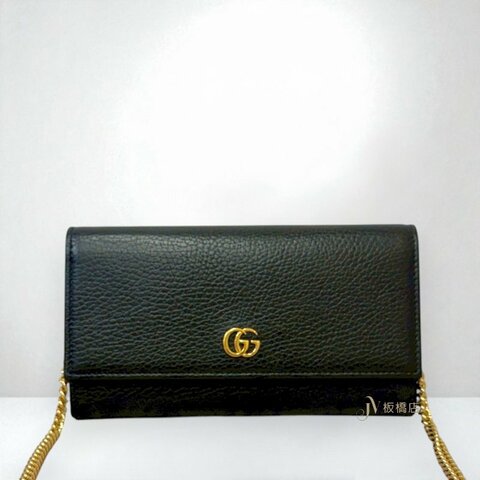 JS1476-Gucci  Marmont黑荔枝牛皮雙G金釦WOC 546585