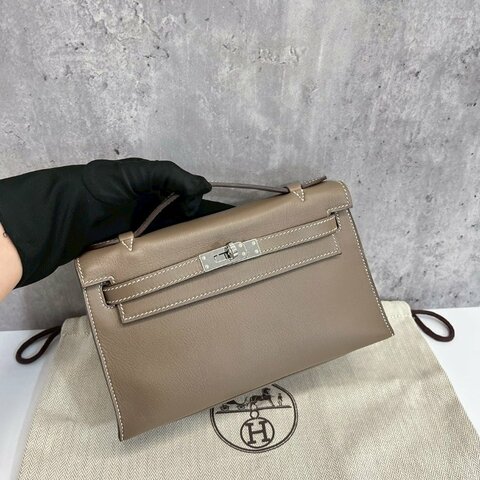 Hermes Mini Kelly大象灰  銀釦