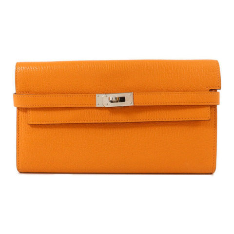 HERMES Chevre皮革Kelly Long Wallet長錢包Orange