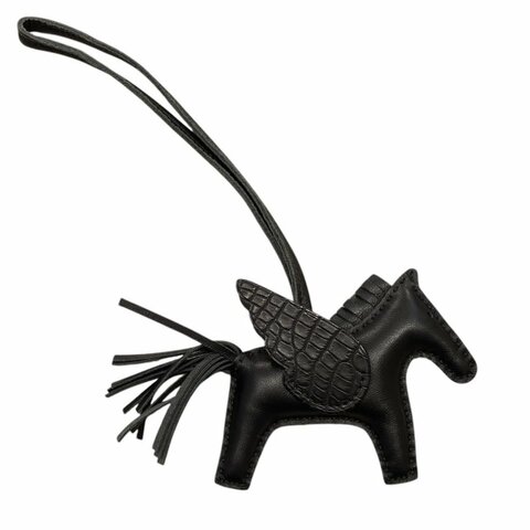 HERMES 愛馬仕 RODEO PEGASE PM 小飛馬吊飾 羊皮/鱷魚皮 黑色