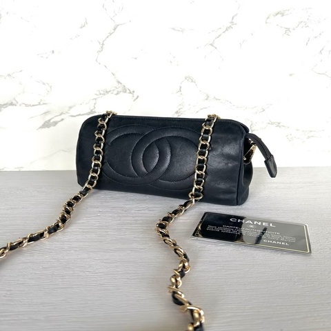 Chanel黑色小羊皮革斜背包 單肩包 側背包 中古包 二手包 古董包