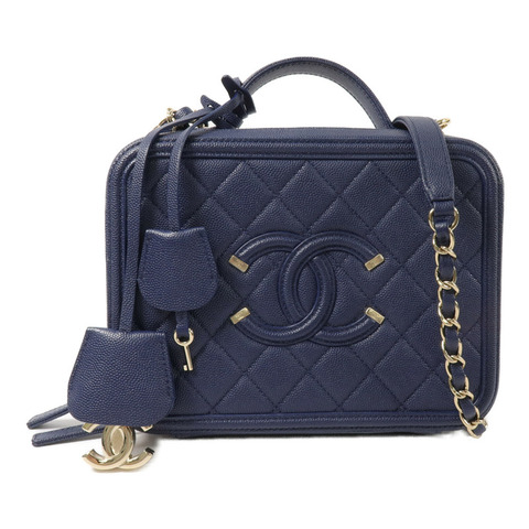 CHANEL 牛皮皮革Vanity Case鏈帶手挽肩背兩用袋