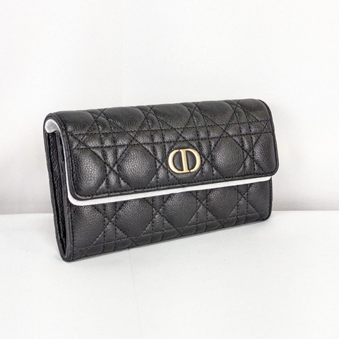 莉亞精品♡ Dior Caro Orchid 籐格紋長夾 二手美包