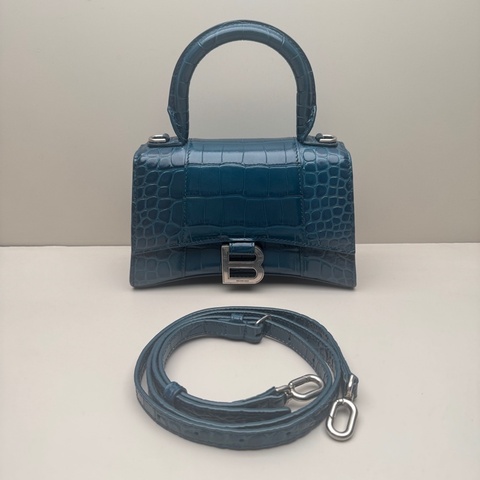 XS號 巴黎世家/Balenciaga 藍色牛皮鰐魚壓紋沙漏包