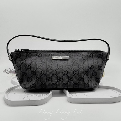 GUCCI 古馳 GG Canvas 黑色緹花迷你手拿包｜手提包
