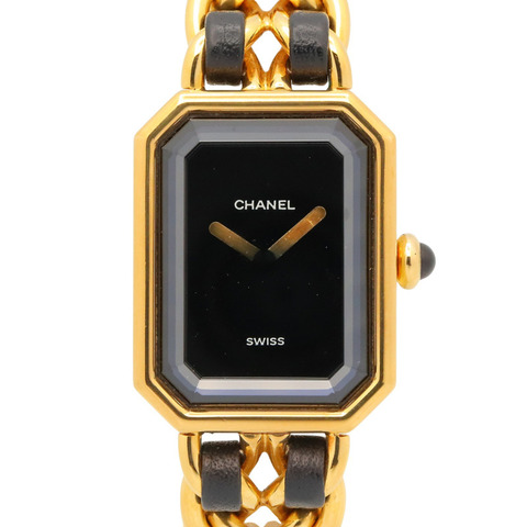 香奈兒 (Chanel) CHANEL Première M 系列腕錶，鍍金皮革錶帶，女士款，黑色，H0001