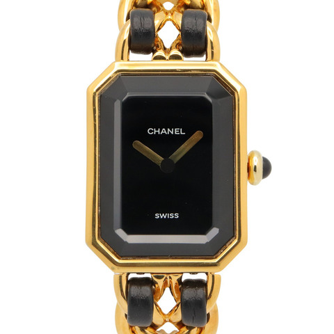 香奈兒 (Chanel) CHANEL Première S 女士腕錶，鍍金 (GP)，皮革錶帶，黑色，H0001