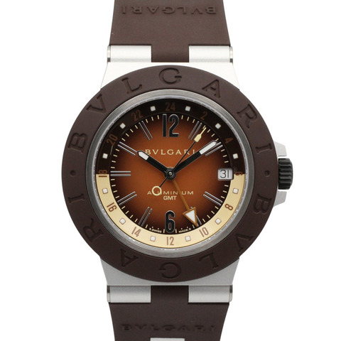 寶格麗 (Bulgari) BVLGARI 鋁製 GMT 腕錶，橡膠錶帶，鋁製錶殼，男士，棕色，BB40ATGMT