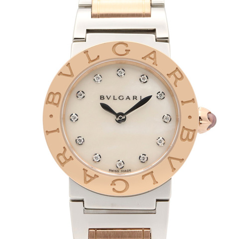 寶格麗 (Bulgari) BVLGARI 女士腕錶，18K玫瑰金 (Prop Gold) 精鋼鑲鑽，白色錶殼，型號 BBLP26SG