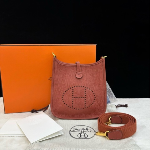 Hermes 愛馬仕Evelyne mini 伊芙琳 德克薩斯粉金扣
