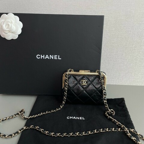 Chanel香奈兒 黑金羊皮mini蛙口包鏈條包
98新✨️