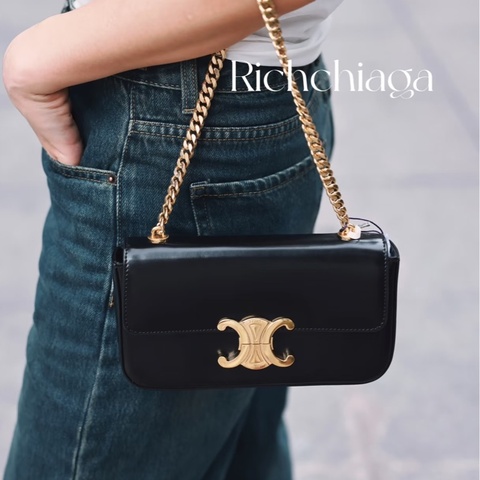 ✨Celine｜黑金凱旋門鏈條法棍包｜99新