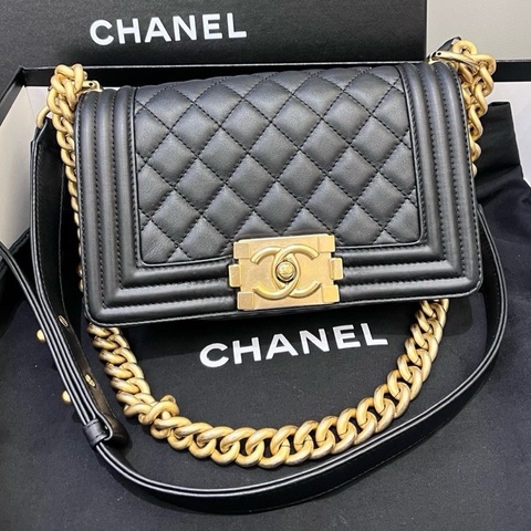 Chanel香奈兒黑金牛皮Leboy小號 29開無卡