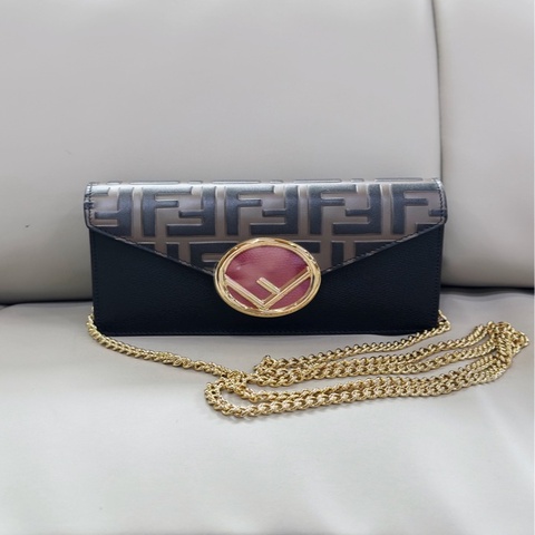 FENDI 芬迪 黑-咖ROMA膠囊系列老花腰包鏈條包 🈚附件