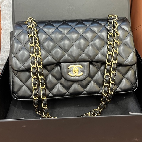 Chanel香奈兒黑金羊皮cf jumbo 16開無卡 底長30