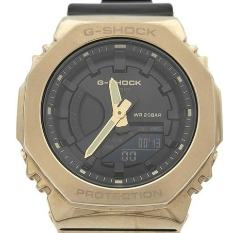 卡西歐 G-SHOCK 指針/數位雙顯女錶 GM-S2100GB-1AJF 黑色金色樹脂/不鏽鋼錶殼