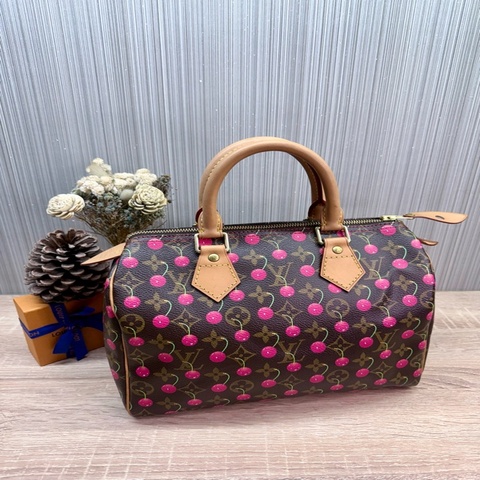 LV M95009 speedy 25cm 原花老花字紋櫻桃笑臉村上隆聯名手提包波士頓包