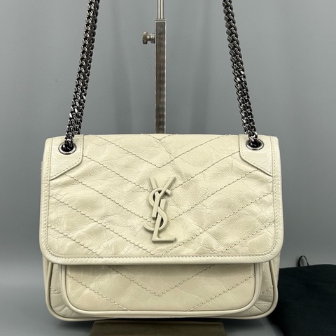 YSL 聖羅蘭 Niki米色油臘皮小號鏈條斜挎包 22*17 配塵袋