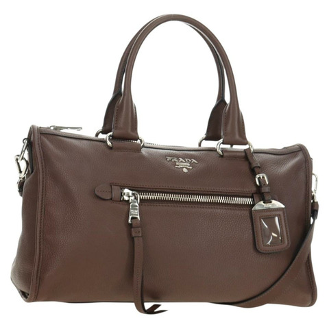 PRADA 手提包 皮革 兩用 棕色 銀色 正品 yk20539SAM