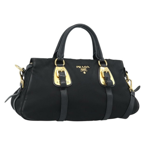 PRADA 尼龍雙肩包 黑色 金色 正品 188755A
