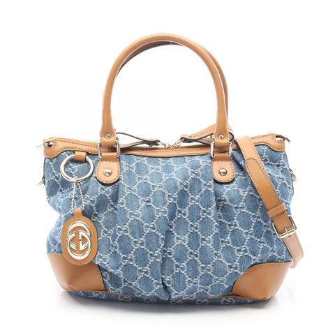 GUCCI Sukey GG 圖案單肩斜挎包 247902 牛仔藍駝色 二手