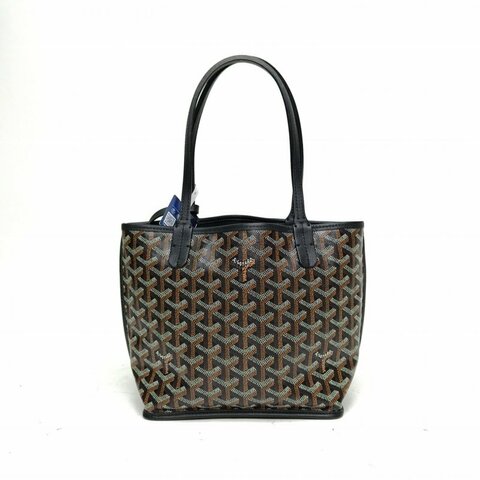GOYARD Anjou雙面購物袋Mini黑色牛皮銀扣肩背包