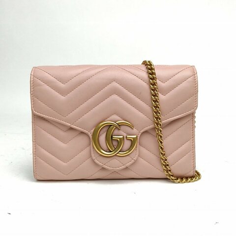 GUCCI GGMarmont信封包woc粉色牛皮金扣肩背包