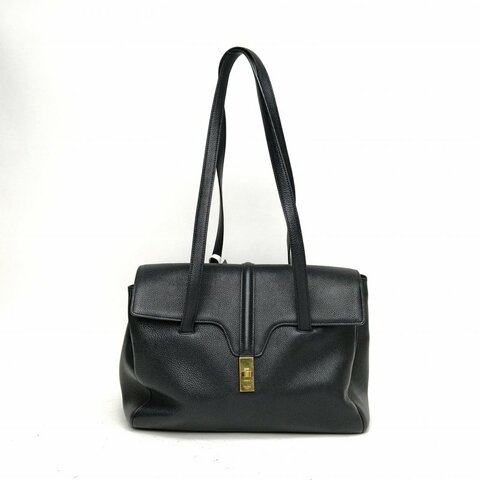CELINE Soft16中號粒面黑色牛皮深藍色肩背包