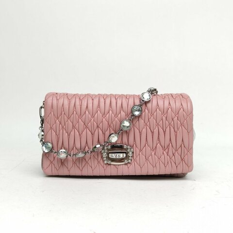 MIU MIU 粉紫色羊皮miumiu水晶斜挎包肩背包