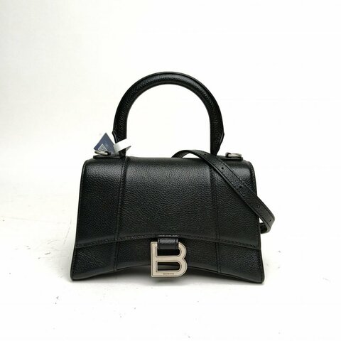BALENCIAGA Hourglass沙漏XS碼黑色牛皮肩背包