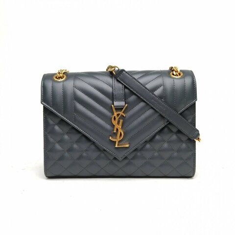 SAINT LAURENT Envelope絎縫紋理信封包深灰色牛皮金扣肩背包