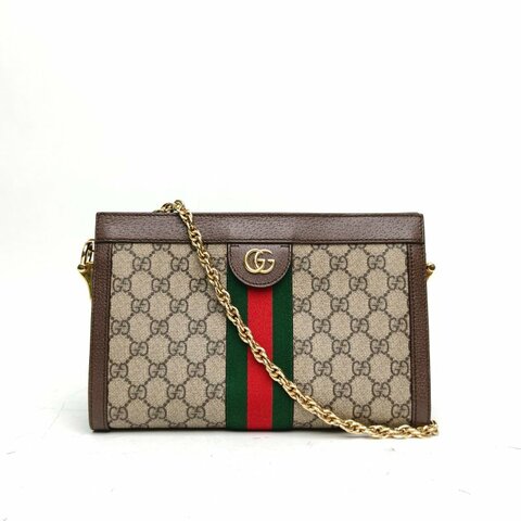 GUCCI Ophidia夾子包小號26老花PVC金扣肩背包