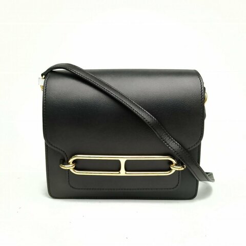 HERMES Roulis豬鼻子19黑色EVERGRAIN皮C刻金扣肩背包