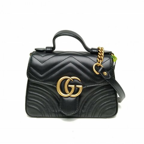 GUCCI GGMarmont肩背包Mini黑色牛皮金扣肩背包