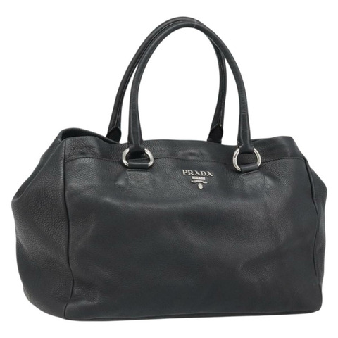 PRADA 手提包 皮革 黑色 銀色 正品 187205A
