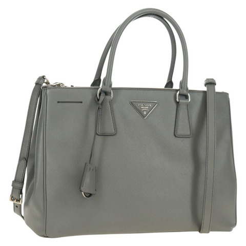PRADA 手提包 Safiano 皮革 2way Gray Silver Auth yk20551SAM