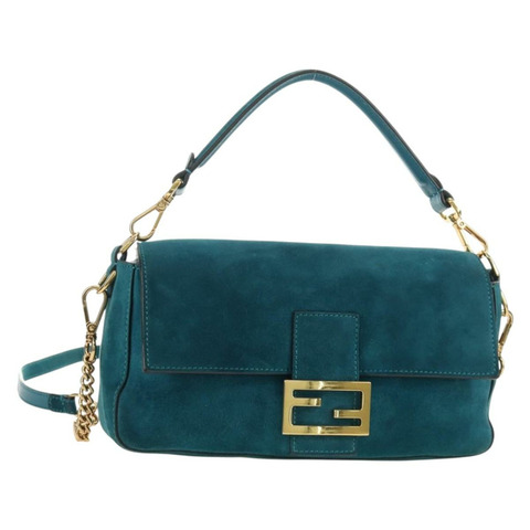 FENDI Mamma Baguette 手提包 麂皮 2way 藍色金色 Auth yk20507SAM
