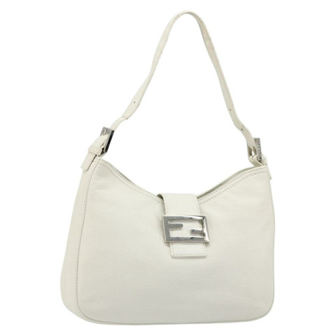 FENDI Mamma Baguette 單肩包，白色銀色皮革，正品編號 185820M