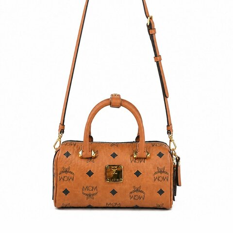 KÉSH 凱仕精品｜MCM Boston Bag 迷你波士頓包｜Visetos Original Cognac 焦糖棕色 24K金釦