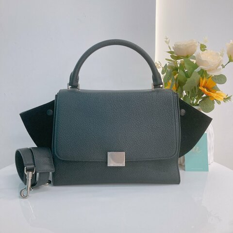 MS0748 Celine 賽琳 鞦韆包 牛皮手提包 黑色銀扣 Trapeze 26cm Calfskin Black x PHW