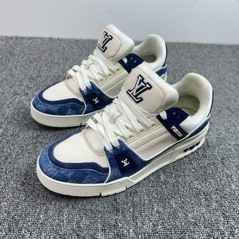 Louis Vuitton 路易威登 LV Trainer 白藍牛仔 白藍棋盤格休閒鞋/41碼