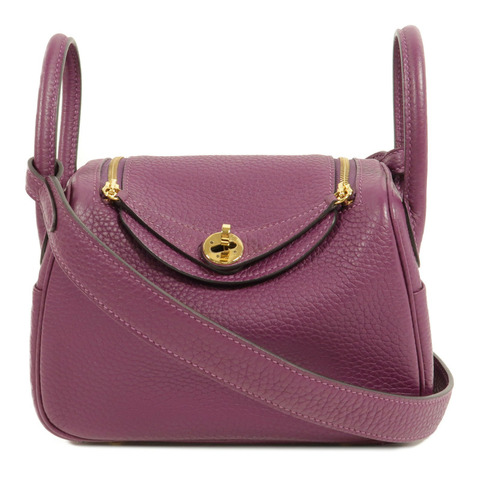 HERMES Clemence皮革Mini Lindy金扣手挽肩背兩用袋Anemone