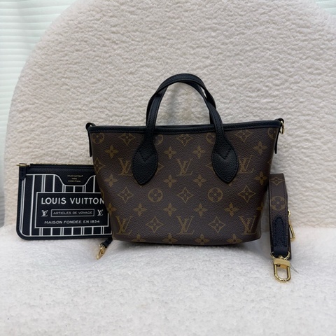 Lv 原花拚黑牛皮雙面Neverfull BB