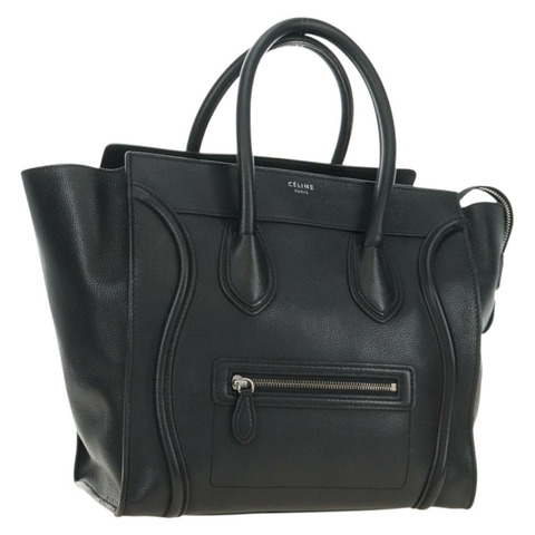 CELINE Luggage Mini Shopper 手提包，黑色銀色皮革，正品 yk20573SAM