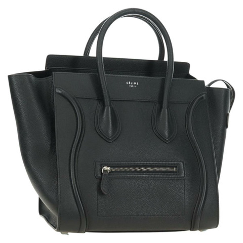 CELINE Luggage Mini Shopper 手提包，黑色銀色皮革，正品 yk20526SAM